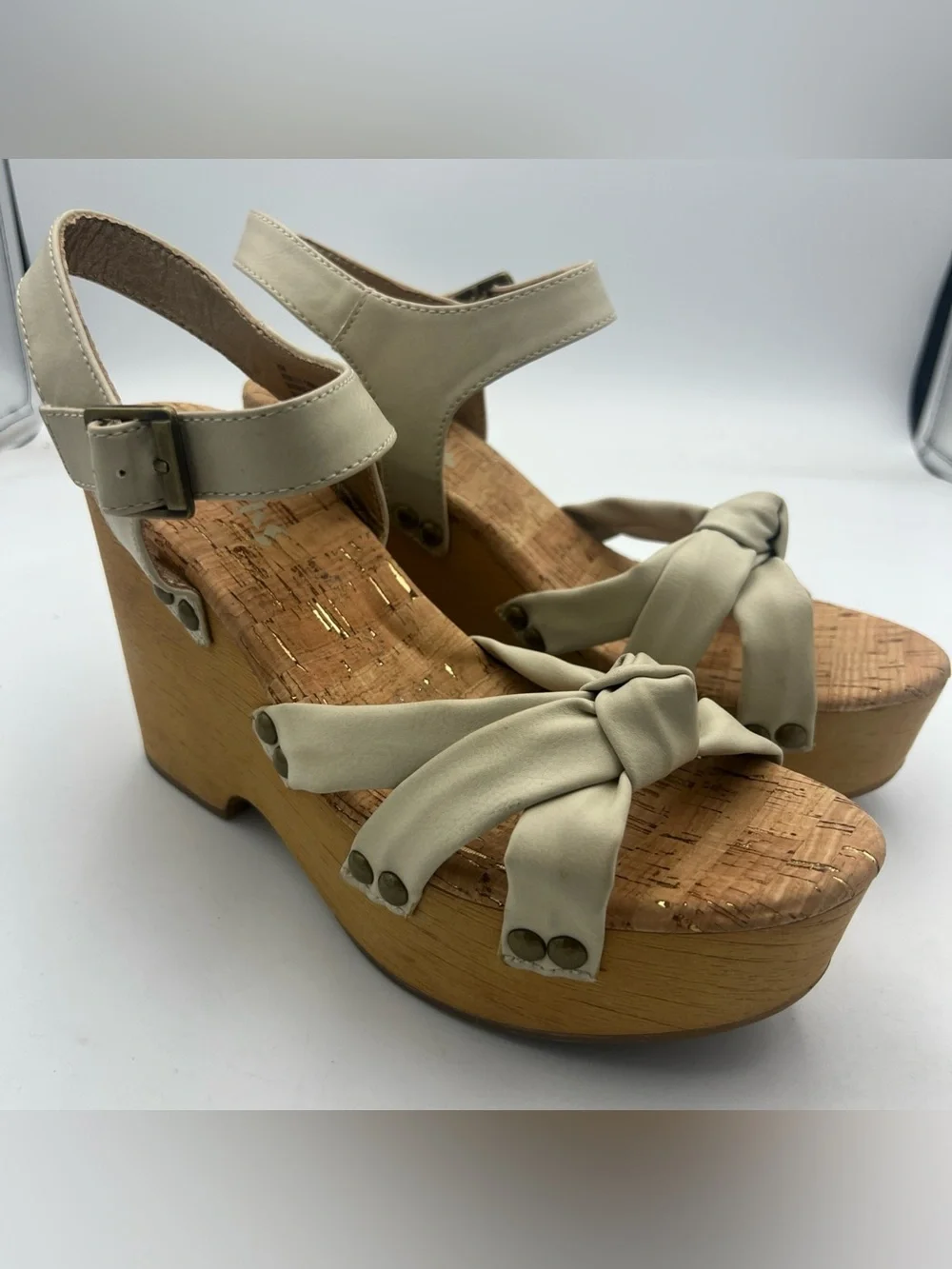 KORKS Dawson Wedge Wood Platform  Boho Style Cream Sandal Women’s Size 8 NEW